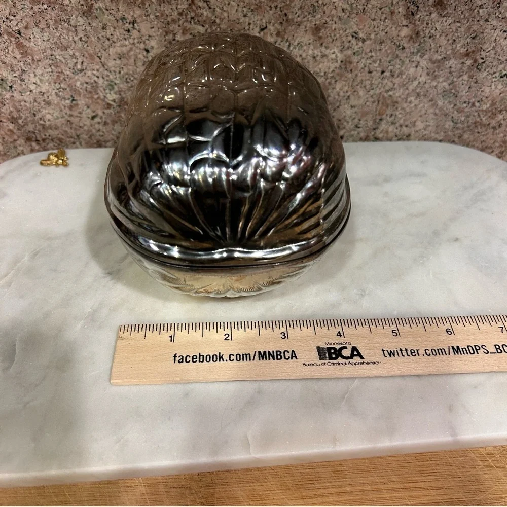Vintage Walnut‑Shaped Silver‑Plated Nut / Candy Dish — Japan, c.1970s